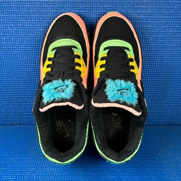 🔴 NIKE AIR MAX 90 PRM Women`s Size 8 Black Pink Blue Furry Shoes CТ1891-600 - Picture 6 of 8
